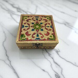 Handmade Wooden POOJA Box Wood Jewel Organizer Hand Carved Felt Lined